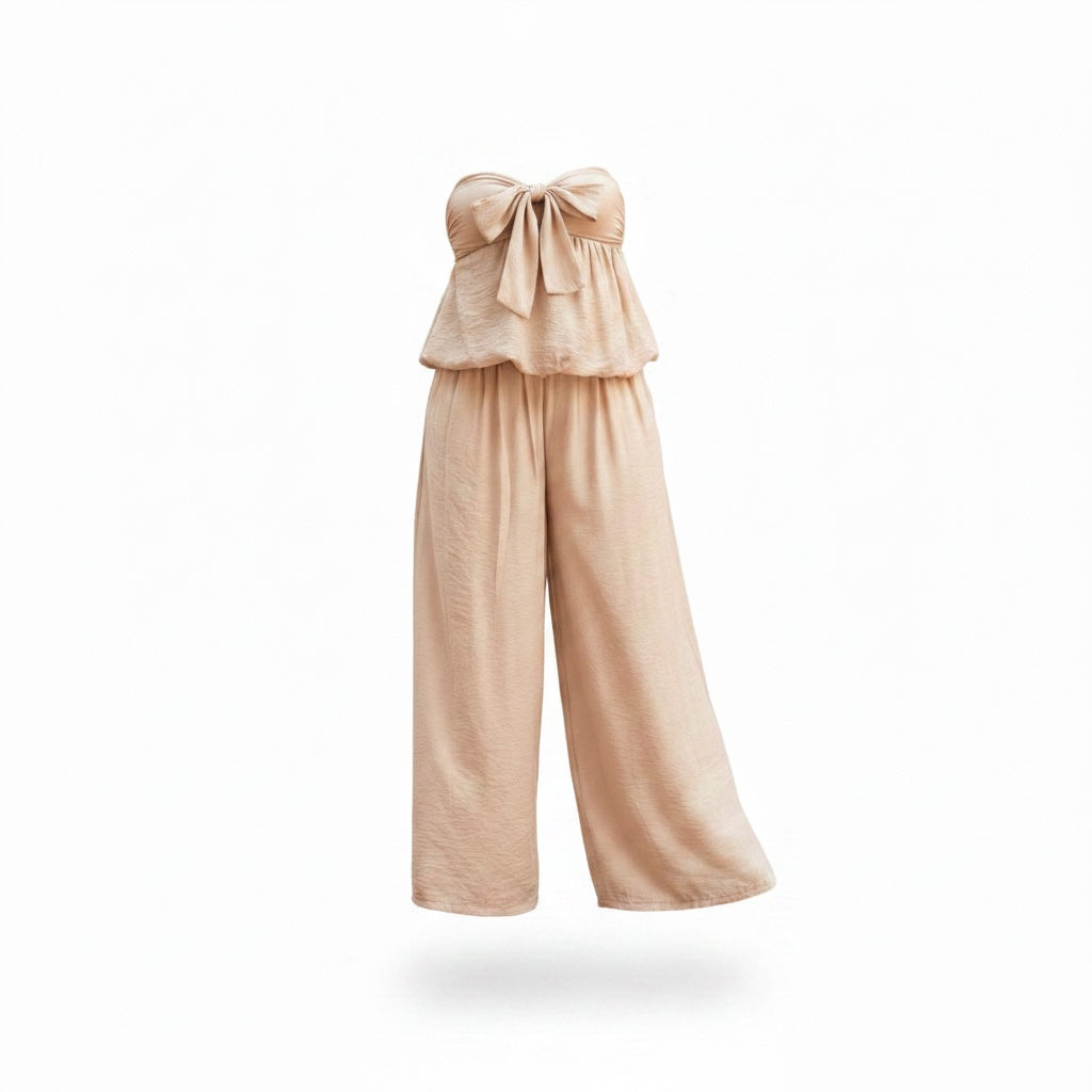 Conjunto de top con cordón  para hacer lazo o pasarlo por el cuello, pantalón de pierna ancha